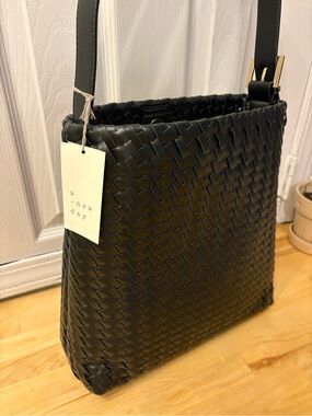 a new day Black Woven Shoulder Bag with Gold-Tone Buckle